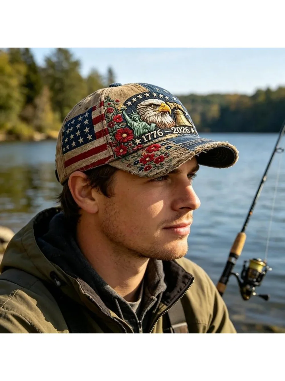 250th Anniversary Baseball Cap - Cotton, Bald Eagle & American Flag, Adjustable